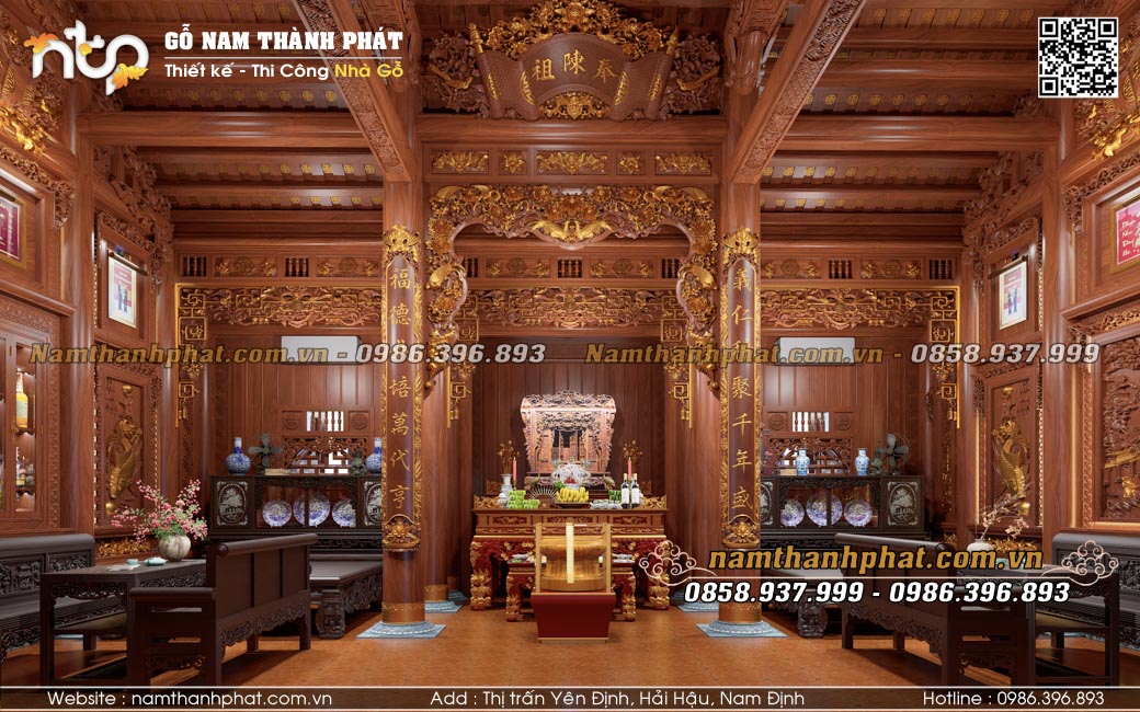 Nội thất nhà thờ 3 gian gỗ lim đẹp tại Bắc Ninh